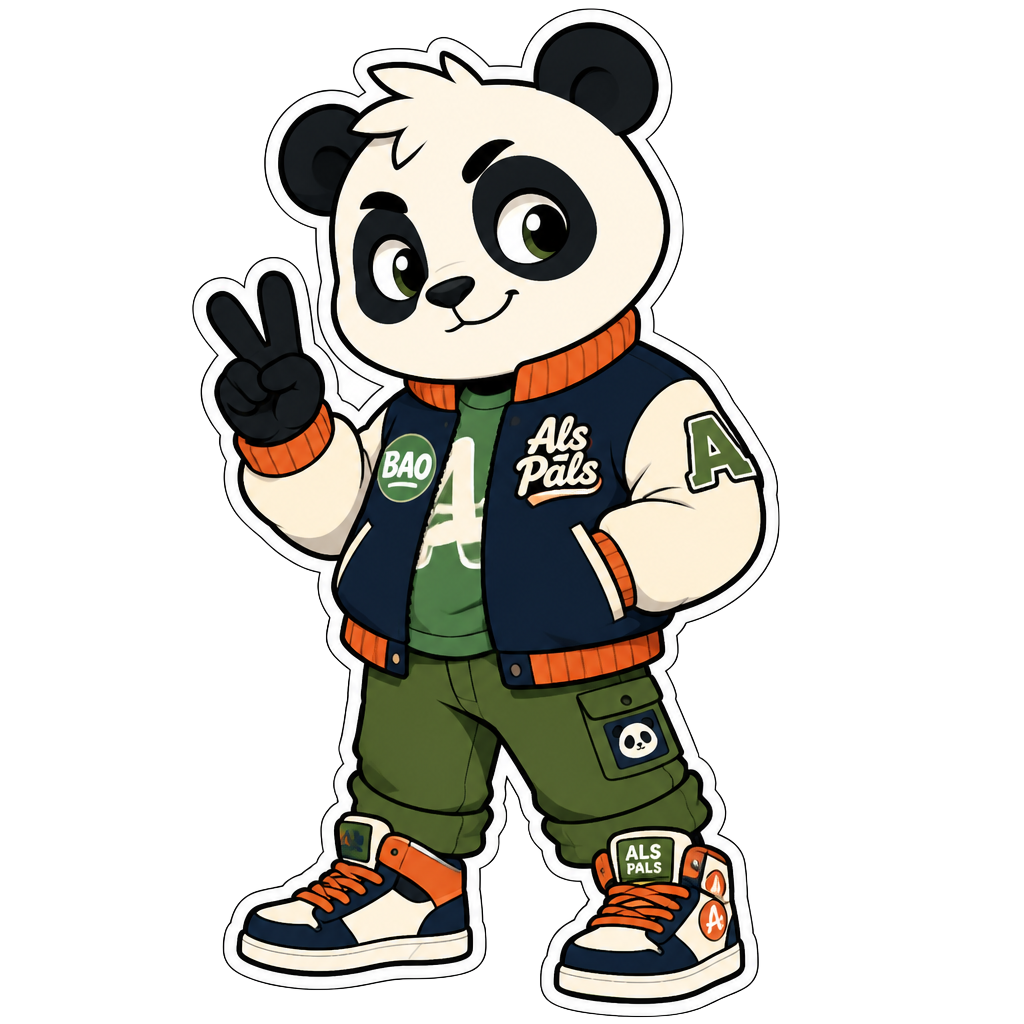 Bao the panda mascot in a varsity jacket